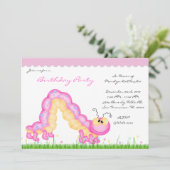 かわいいピンクのキャタピラーのバグバースデーパーティー 招待状 (スタンド正面)