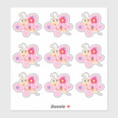 かわいいピンクのキャラクター蝶 シール (シート)