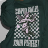 かわいいピンクのキューピッドバレンタインと緑のチェッカーボード スウェットシャツ