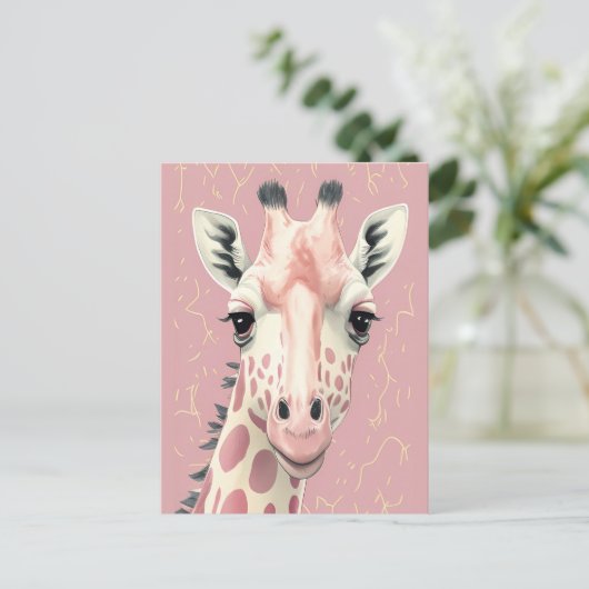かわいいピンクのキリン ポストカード (スタンド正面)