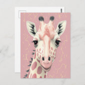 かわいいピンクのキリン ポストカード (正面/裏面)