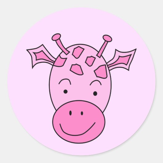 かわいいピンクのキリン。 ラウンドシール (正面)