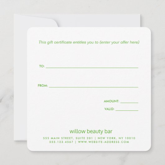 かわいいピンクのギフト券 (裏面)