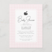 かわいいピンクのギンガムスワンシンプルベビーシャワー ポストカード (正面)