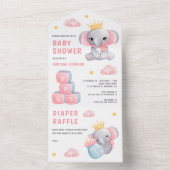 かわいいピンクのクイーンエレファントガールベビーシャワー オールインワン招待状 (内側)