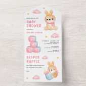 かわいいピンクのクイーンバニーガールベイビーシャワー オールインワン招待状 (内側)