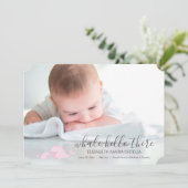 かわいいピンクのクジラのこんにちはそこにベビーの発表 案内状 (スタンド正面)