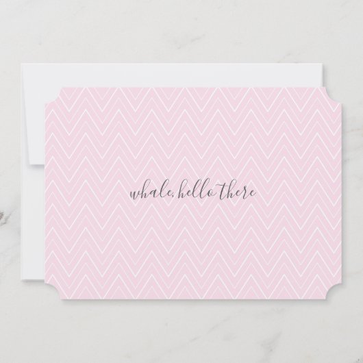 かわいいピンクのクジラのこんにちはそこにベビーの発表 案内状 (裏面)