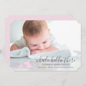 かわいいピンクのクジラのこんにちはそこにベビーの発表 案内状 (正面/裏面)