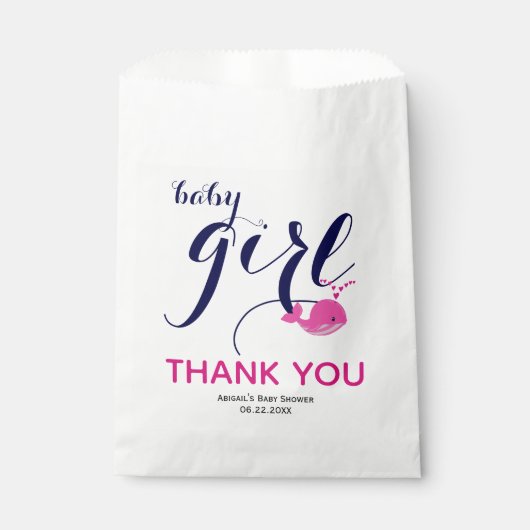 かわいいピンクのクジラ海ありがとう赤ちゃん女の子シャワー フェイバーバッグ (正面)