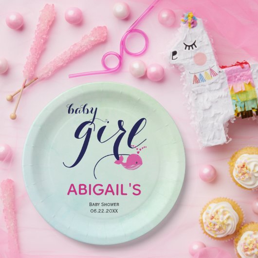 かわいいピンクのクジラ海をテーマにしたベビーガールシャワー ペーパープレート (パーティー)