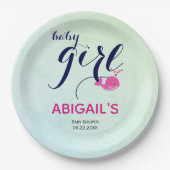 かわいいピンクのクジラ海をテーマにしたベビーガールシャワー ペーパープレート (正面)