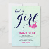 かわいいピンクのクジラ海ベビーガールシャワー サンキューカード (正面)