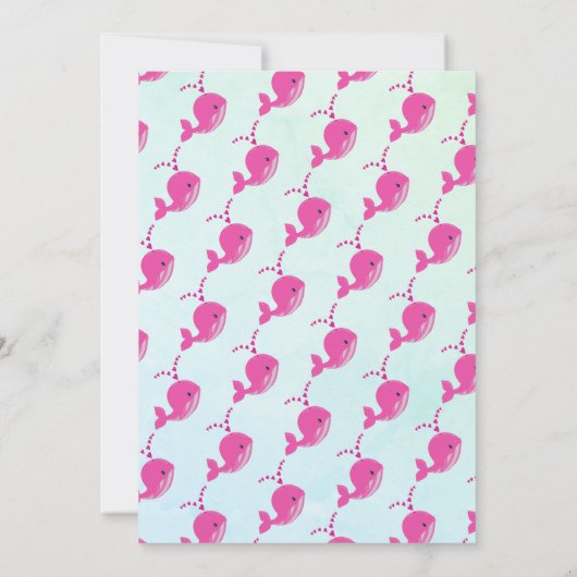 かわいいピンクのクジラ海ベビーガールシャワー サンキューカード (裏面)
