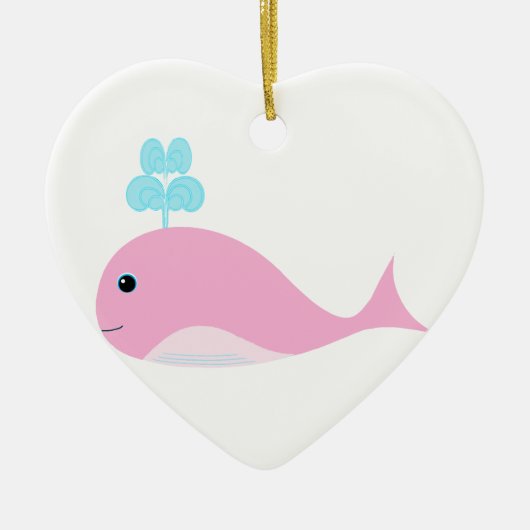 かわいいピンクのクジラ セラミックオーナメント (正面)