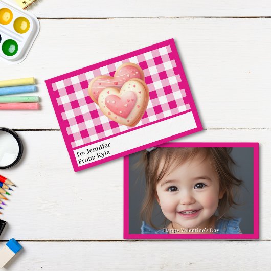 かわいいピンクのクッキー写真教室バレンタインデー ノートカード