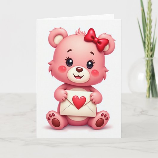 かわいいピンクのクマのラブノートカード カード (正面)