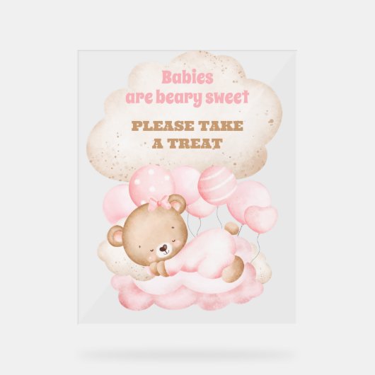 かわいいピンクのクマの好意を待つことができる アクリルサイン (正面)