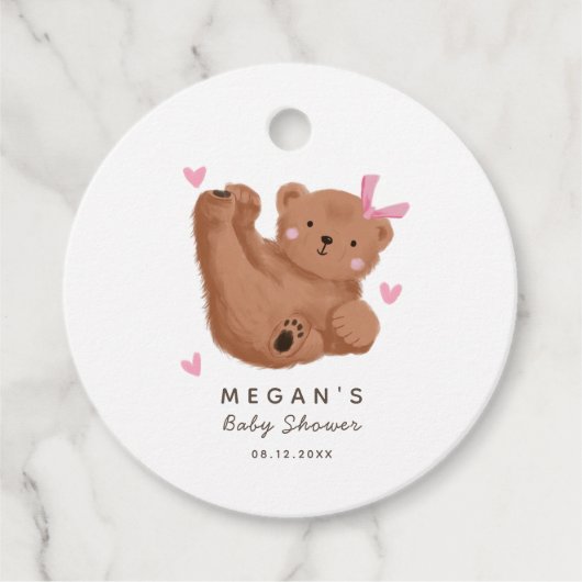 かわいいピンクのクマの赤ちゃんシャワー フェイバータグ (正面)