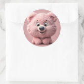 かわいいピンクのクマクラシックの丸いシール ラウンドシール (バッグ)