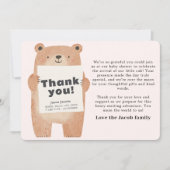 かわいいピンクのクマベビー発表ありがとう 招待状 (正面)
