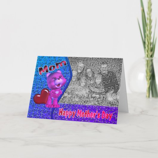 かわいいピンクのクマ母の日の写真カード カード (正面)