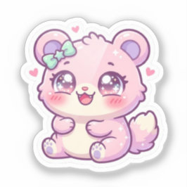 かわいいピンクのクマ パステルちび子猫ハートS シール