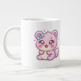 かわいいピンクのクマ パステルちび子猫ハートS ジャンボコーヒーマグカップ