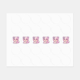 かわいいピンクのクマ パステルちび子猫ハートS ラベル