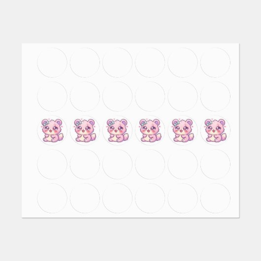 かわいいピンクのクマ パステルちび子猫ハートS ラベル (シート)