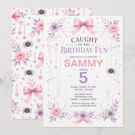 かわいいピンクのクモの誕生日パーティー 招待状