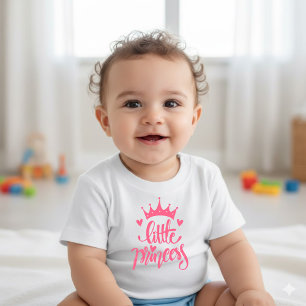 かわいいピンクのクラウンワンピースの小さなプリンセスのベイビーTシャツ ベビーボディスーツ