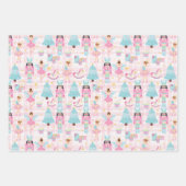 かわいいピンクのクリスマスくるみクラッカーバレエ ラッピングペーパーシート (正面3)