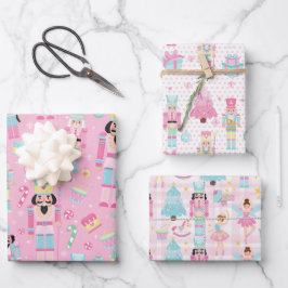 かわいいピンクのクリスマスくるみクラッカーバレエ ラッピングペーパーシート