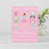 かわいいピンクのクリスマスくるみクラッカー シーズンカード (スタンド正面)