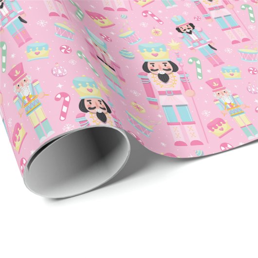 かわいいピンクのクリスマスくるみクラッカー ラッピングペーパー (ロールコーナー)