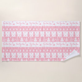 かわいいピンクのクリスマスの冬 ビーチタオル