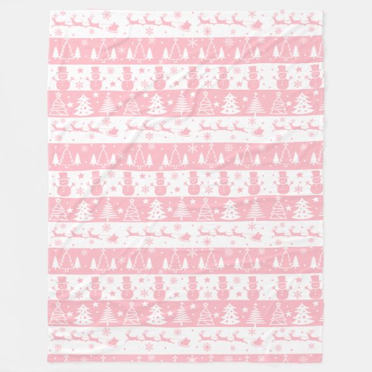 かわいいピンクのクリスマスの冬 フリースブランケット (正面)