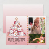 かわいいピンクのクリスマスキティー シーズンカード (正面/裏面)