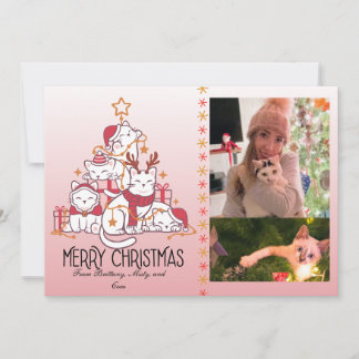 かわいいピンクのクリスマスキティー シーズンカード