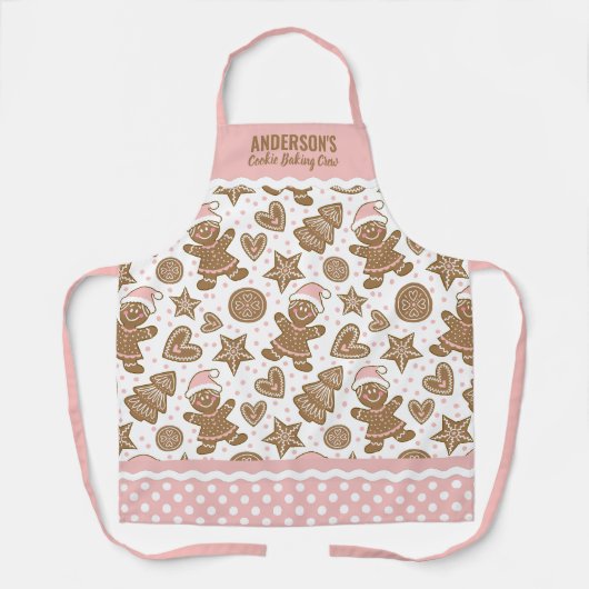 かわいいピンクのクリスマスクッキーベーキングクルー エプロン (正面)