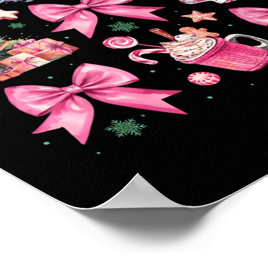 かわいいピンクのクリスマスコケットボウサンタホットココアG ポスター (角)