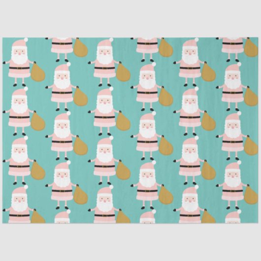 かわいいピンクのクリスマスサンタパターお洒落ンティール（緑がかった色） 薄葉紙 (正面)