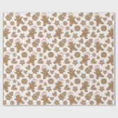 かわいいピンクのクリスマスジンジャーブレッドのクッキーのパターン ラッピングペーパー (フラット)