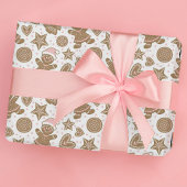 かわいいピンクのクリスマスジンジャーブレッドのクッキーのパターン ラッピングペーパー