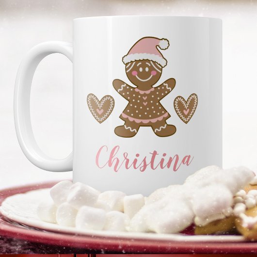 かわいいピンクのクリスマスジンジャーブレッドの女の子マグカップ コーヒーマグカップ