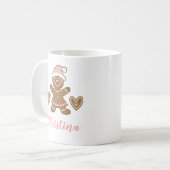 かわいいピンクのクリスマスジンジャーブレッドの女の子マグカップ コーヒーマグカップ (正面左)