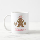 かわいいピンクのクリスマスジンジャーブレッドの女の子マグカップ コーヒーマグカップ (左)