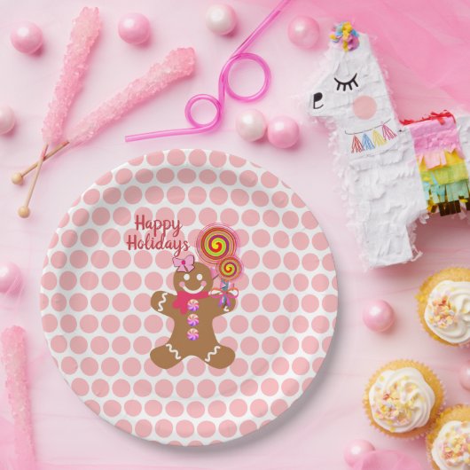 かわいいピンクのクリスマスジンジャーブレッドガールホリデー ペーパープレート (パーティー)