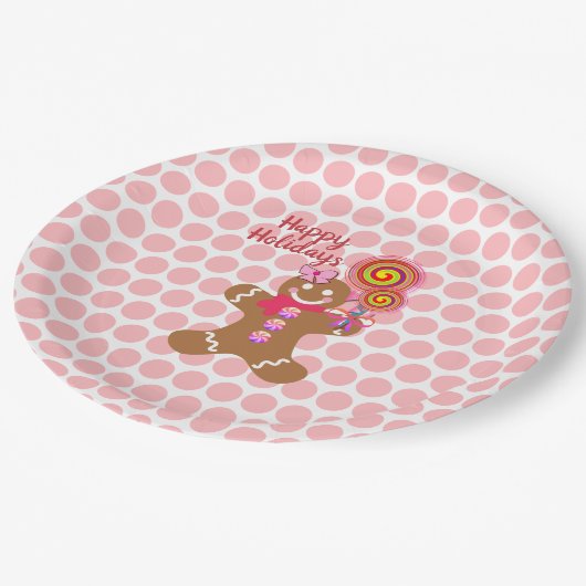 かわいいピンクのクリスマスジンジャーブレッドガールホリデー ペーパープレート (アングル)